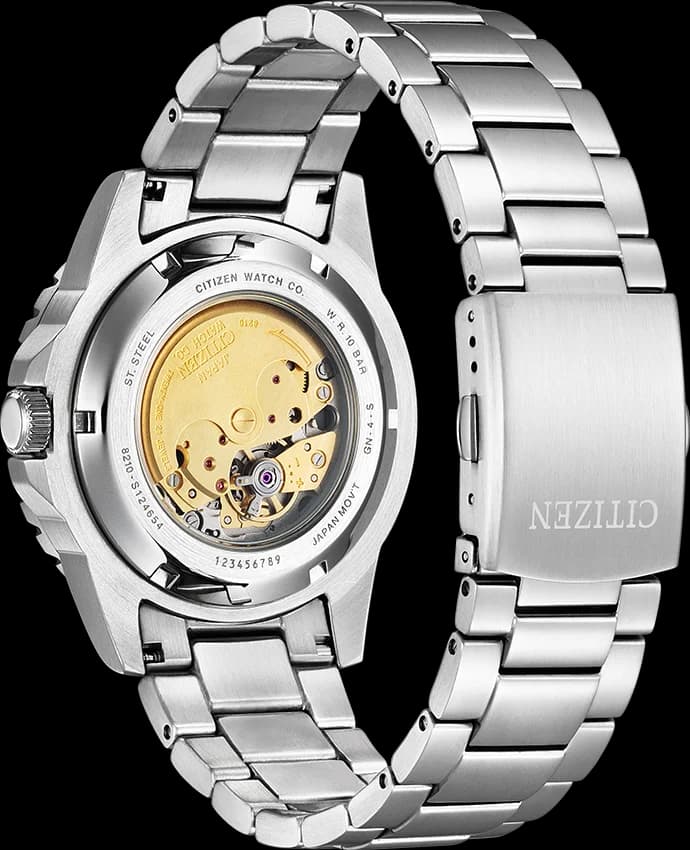 Citizen NJ0121-89L côté fond de boîtier argent