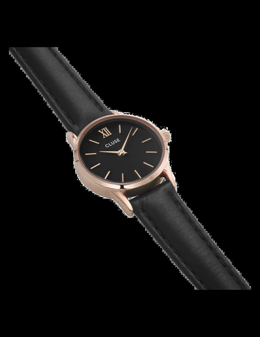 Gros plan sur le cadran noir de la Cluse CL50011