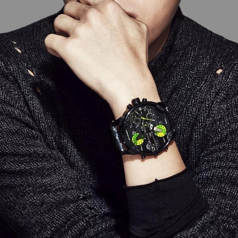 Diesel Mr Daddy 2.0 DZ7311 Black and Grey Camouflage Leather Strap Men's Watch vue 4