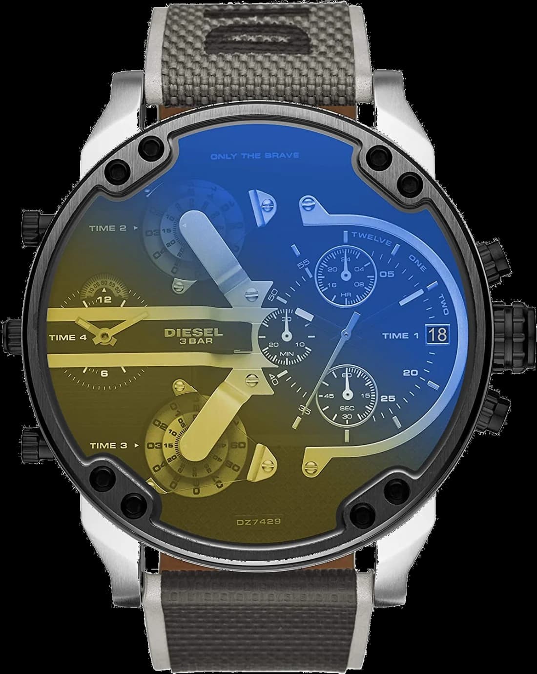 Diesel DZ7429 vue de côté, bracelet cuir et