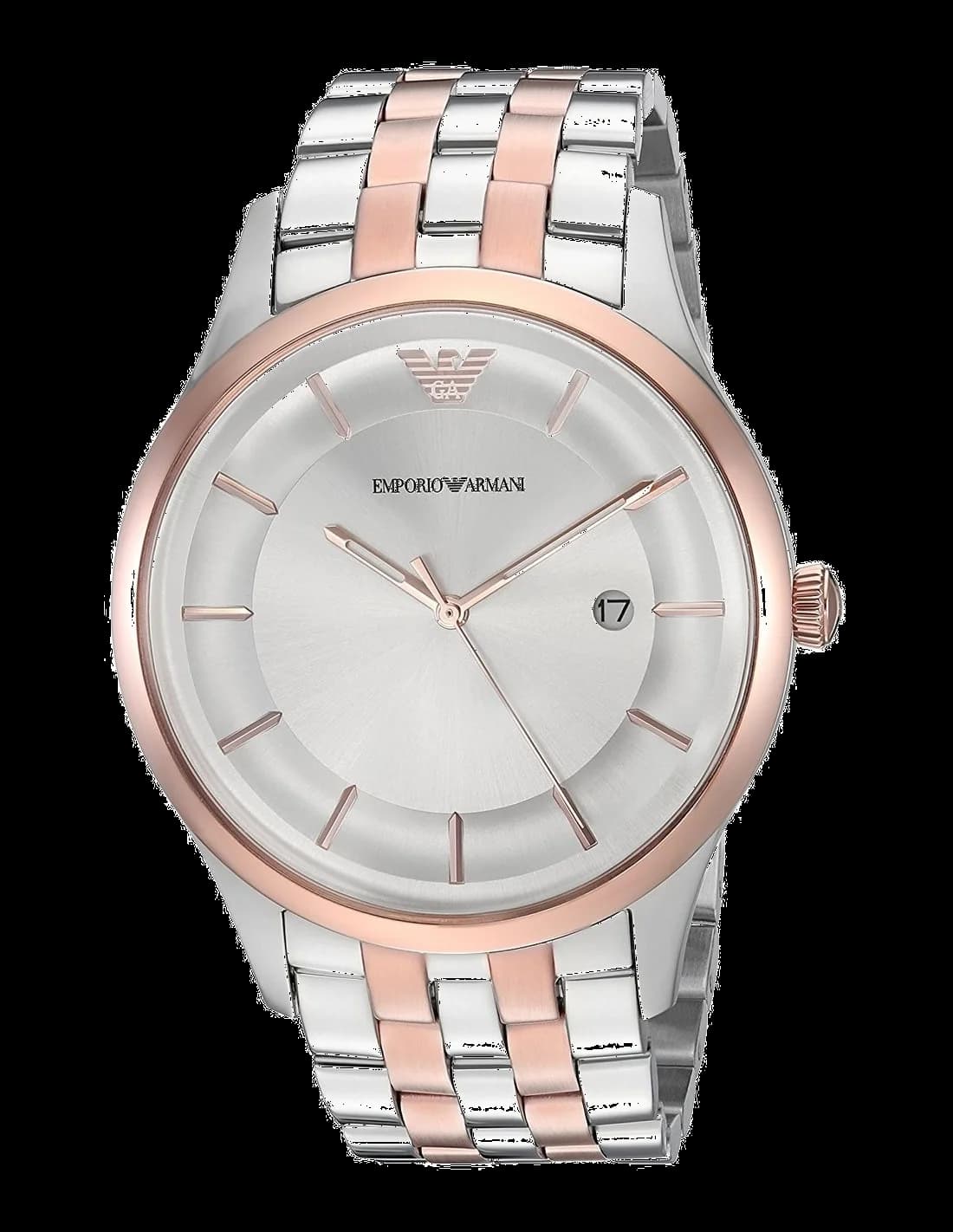 Emporio Armani AR11044 Silver Steel Men's Watch with Grey Dial and Rose Gold Details vue 2