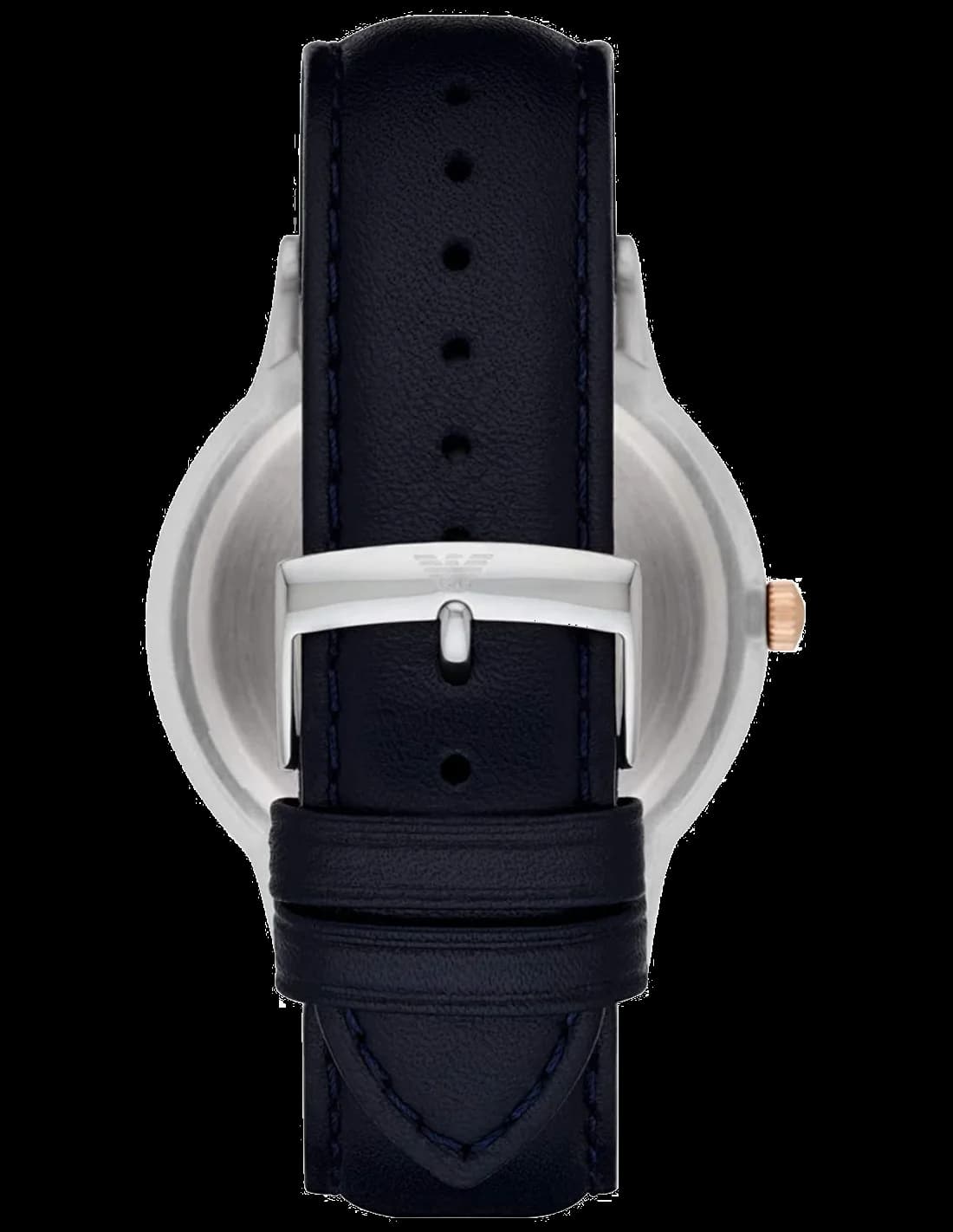 Gros plan sur le cadran bleu de la Emporio Armani AR11188