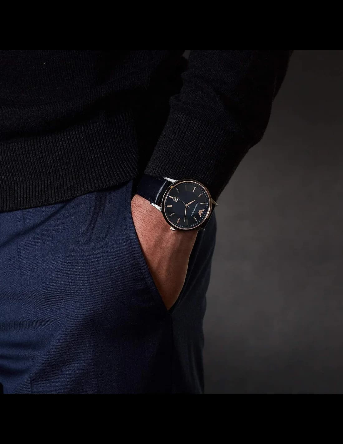 Emporio Armani Renato AR11188 Blue Dial Leather Strap Men's Watch vue 5
