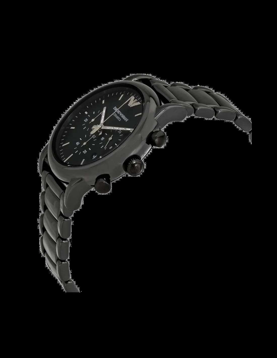 Gros plan sur le cadran noir de la Emporio Armani AR1507