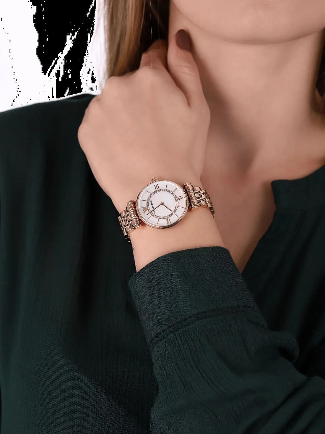 Emporio Armani AR1909 Rose Gold Steel and Mother-of-Pearl Women's Watch vue 5