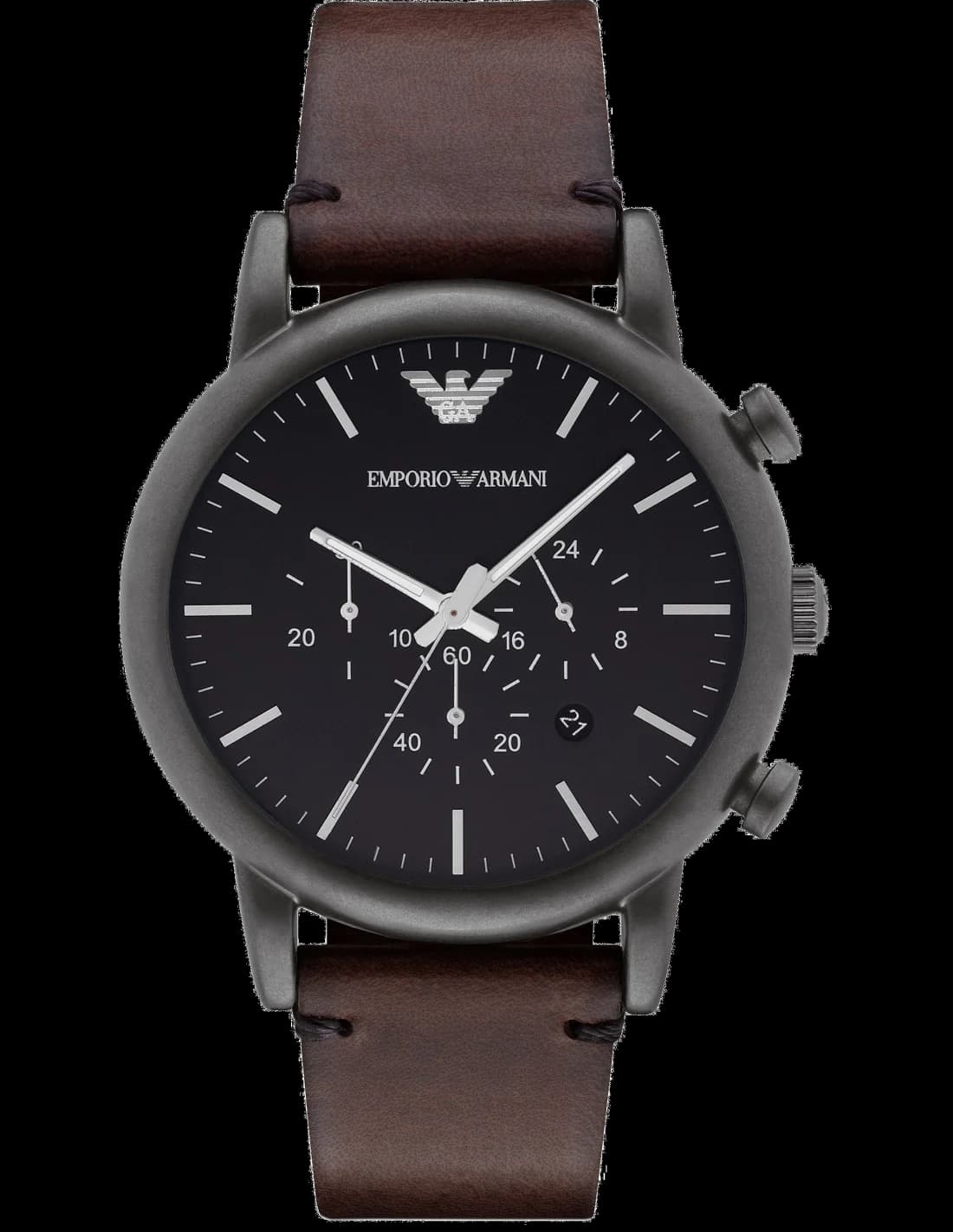 Emporio Armani AR1919 Brown Leather Strap and Silver Dial Men's Watch vue 2