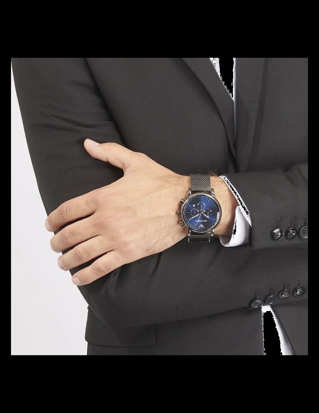 Montre Emporio Armani Luigi AR1979 Gunmetal bracelet en maille milanaise vue 5