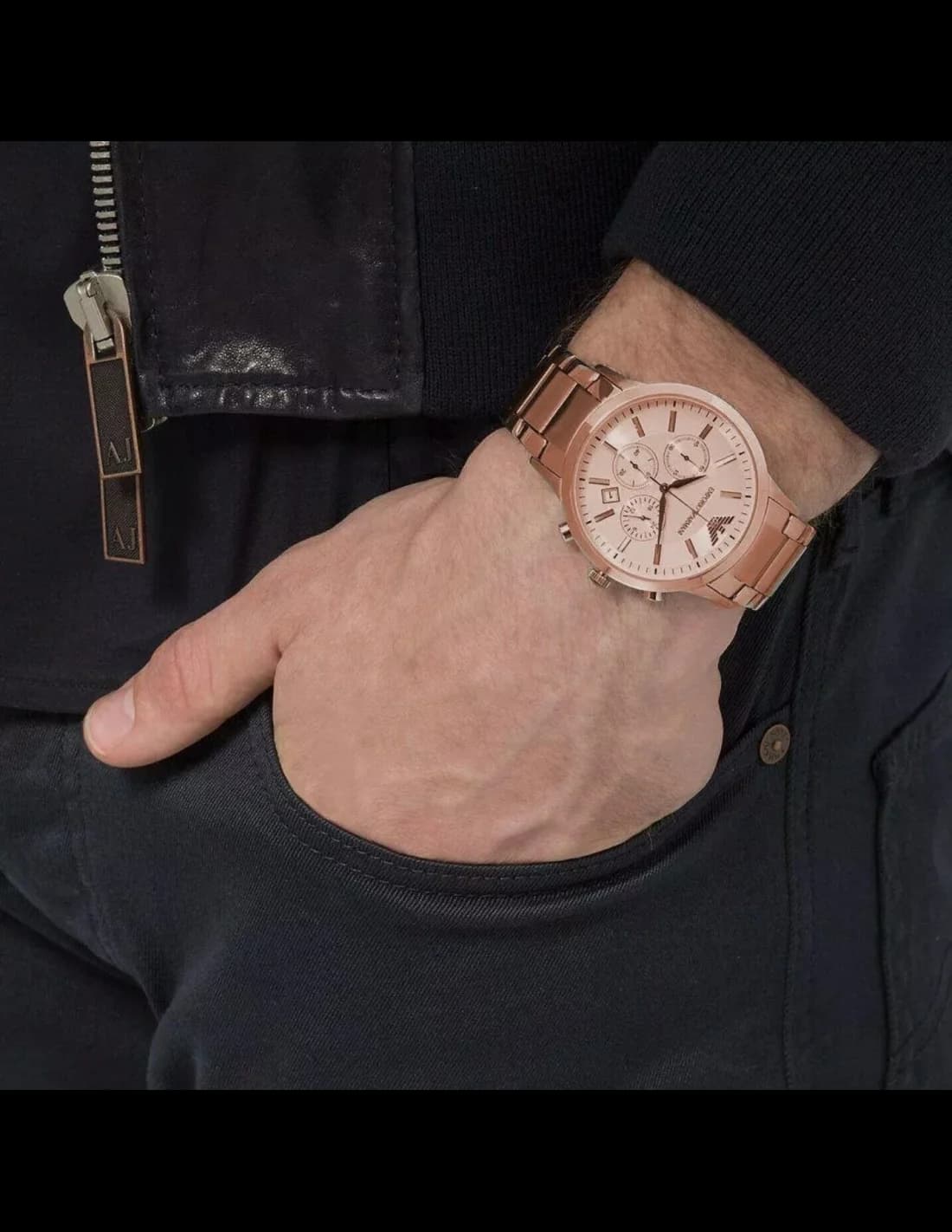 Emporio Armani AR2452 Rose Gold Steel Chronograph Watch vue 3