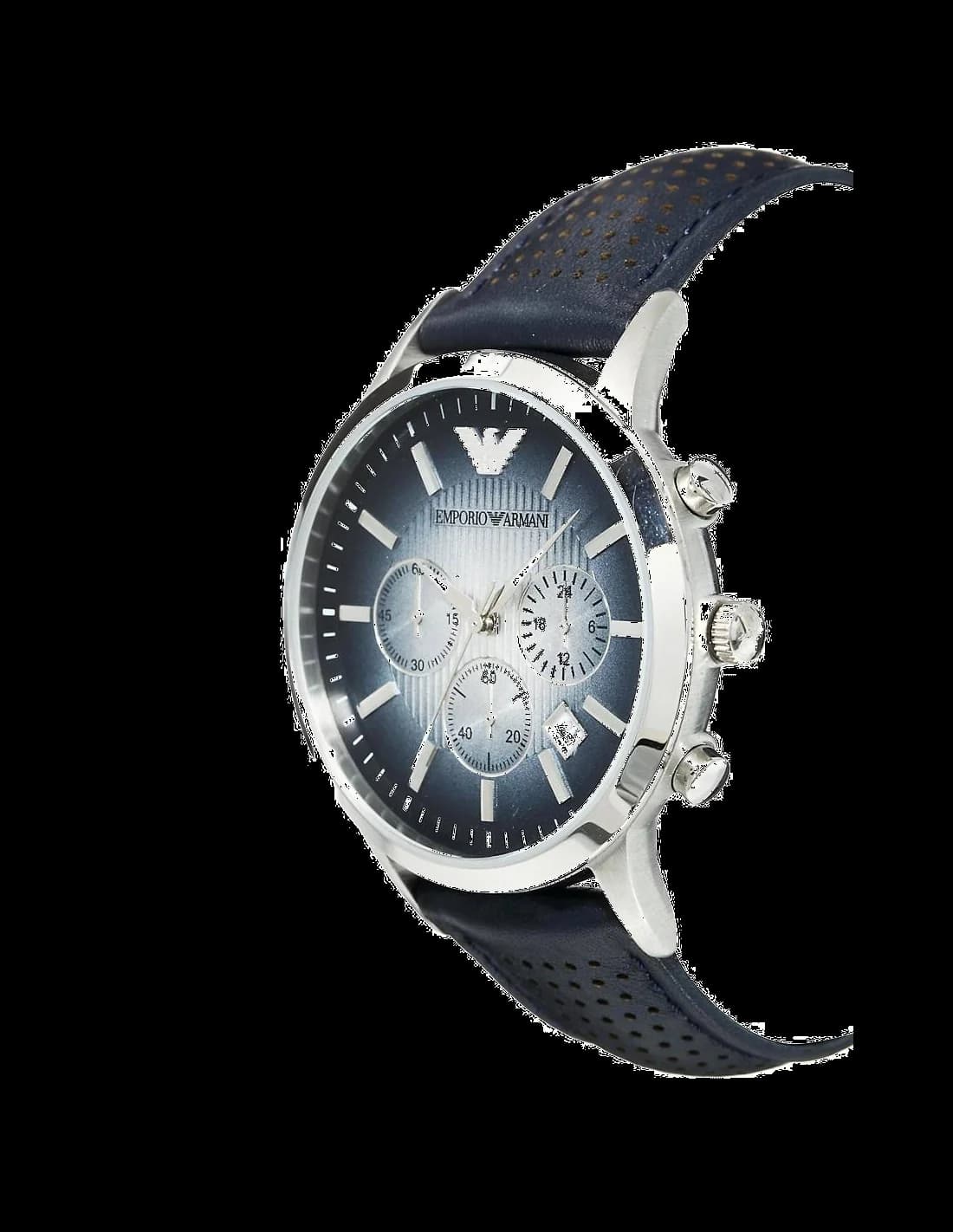 Gros plan sur le cadran bleu de la Emporio Armani AR2473