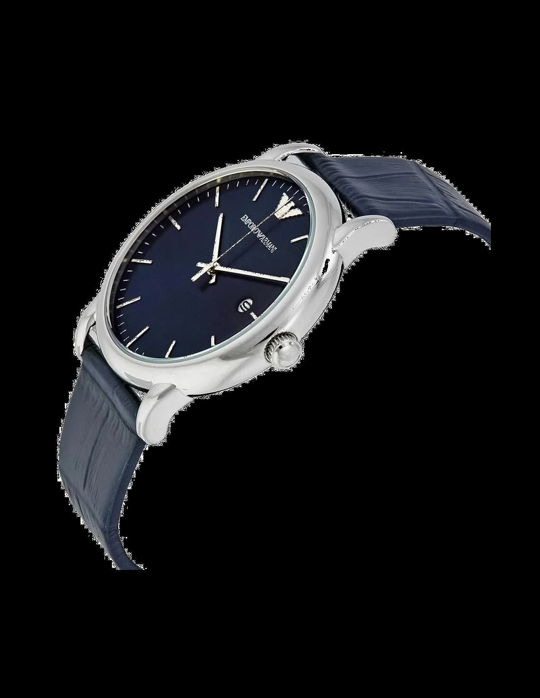 Gros plan sur le cadran bleu de la Emporio Armani AR2501
