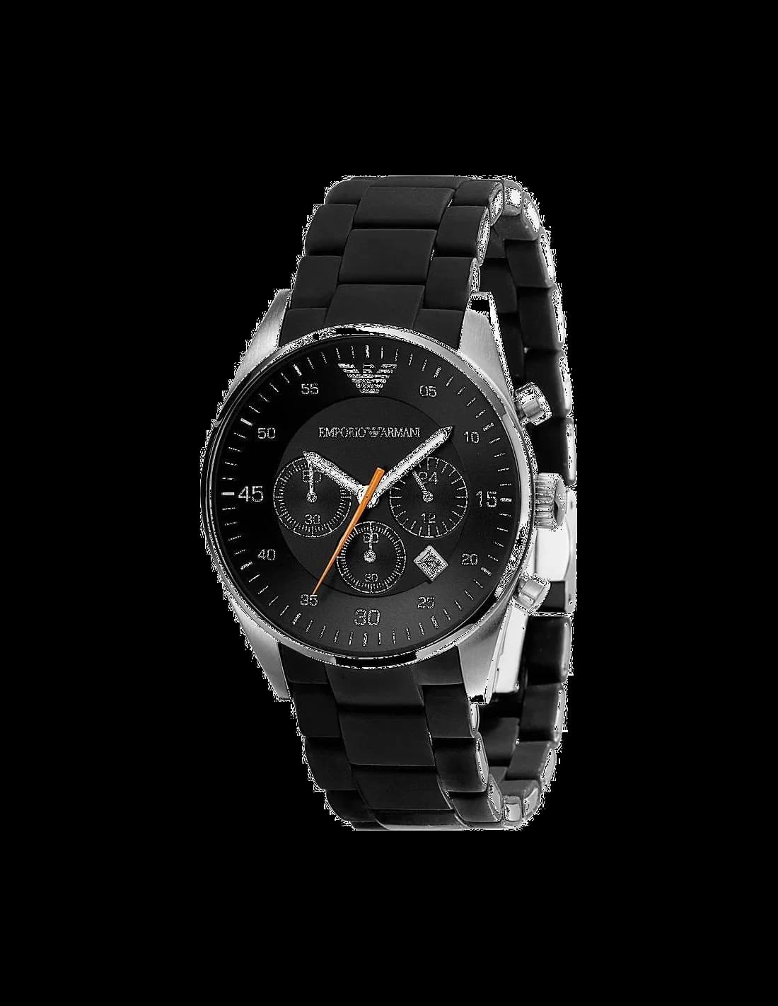 Montre Homme Emporio Armani AR5858 Bracelet Silicone Noir et Trotteuse Orange vue 2