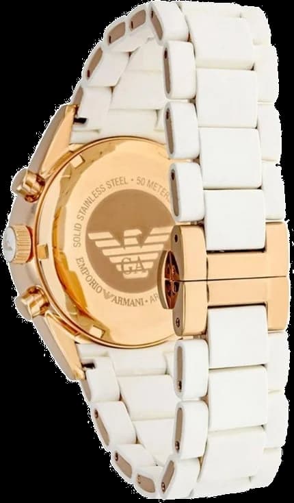 Gros plan sur le cadran blanc de la Emporio Armani AR5920