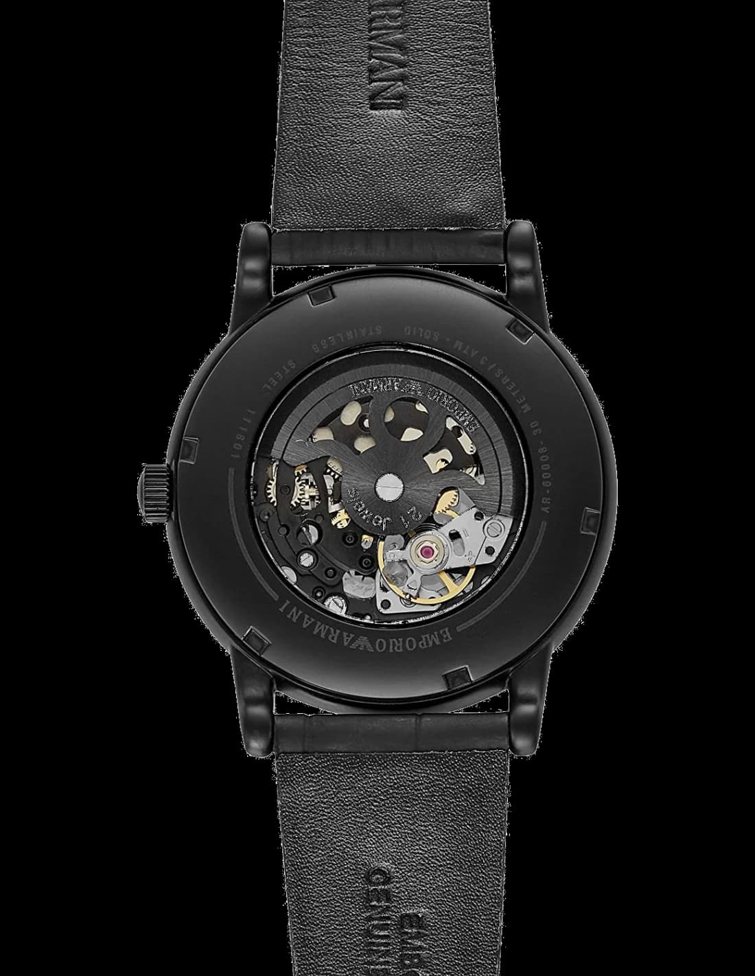 Montre Emporio Armani Meccanico AR60008 Bracelet cuir noir vue 3