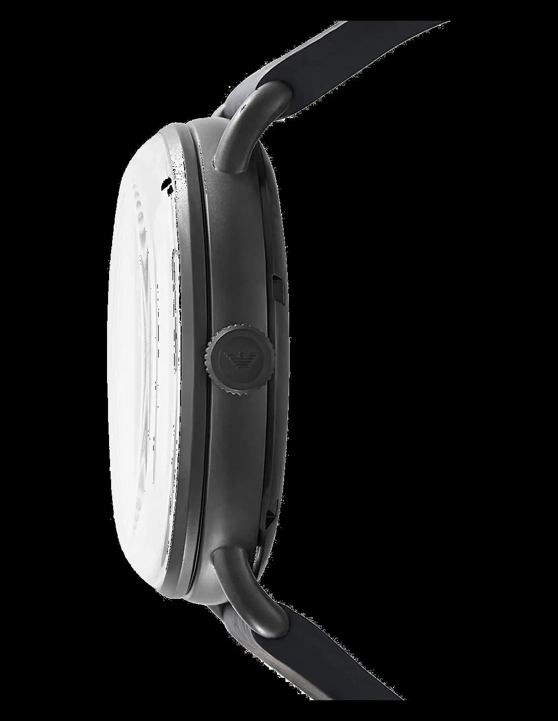 Gros plan sur le cadran noir de la Emporio Armani AR60028