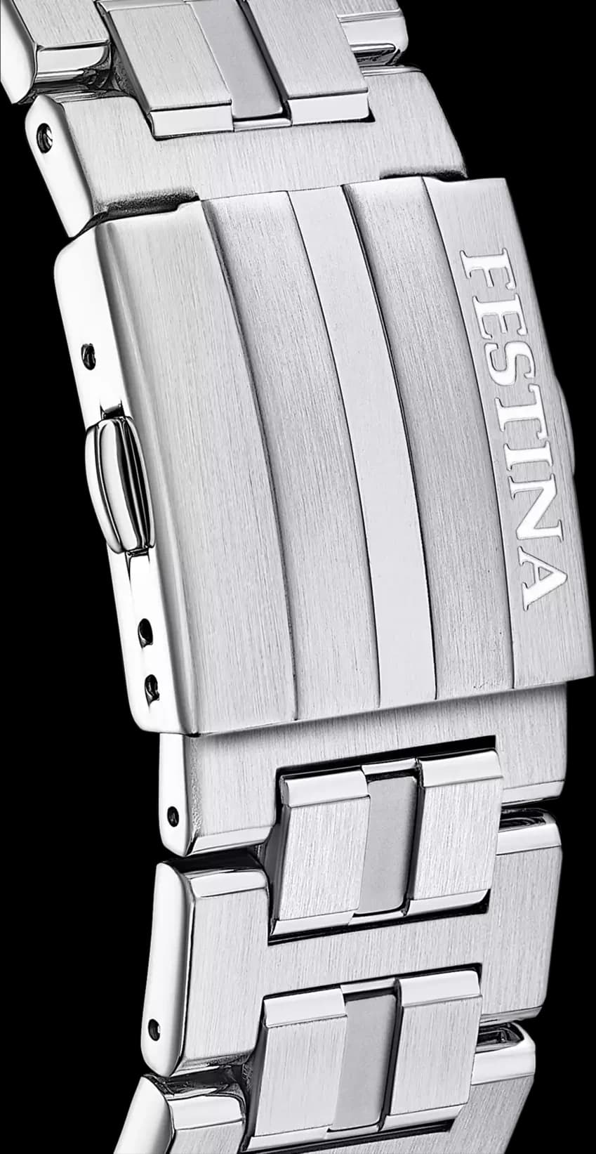 Montre Homme Festina Chrono Bike F20327/4 bracelet acier argenté cadran bleu multifonctions vue 3