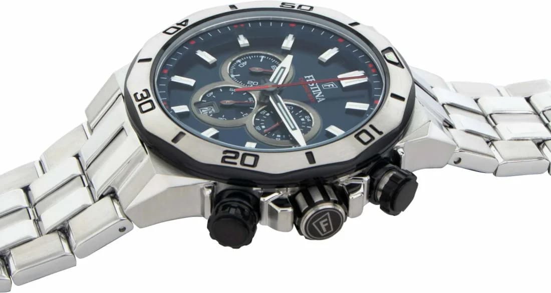 Festina F20448/3 Chronograph Stainless Steel Black and Blue Men's Watch vue 4