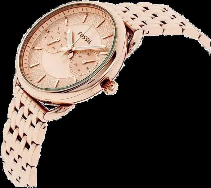 Gros plan sur le cadran or rose de la Fossil ES3713