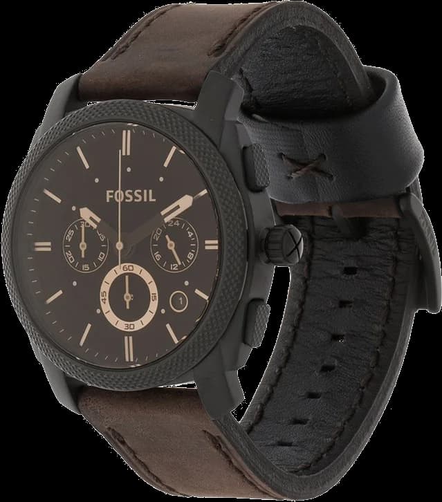 Gros plan sur le cadran marron de la Fossil FS4656