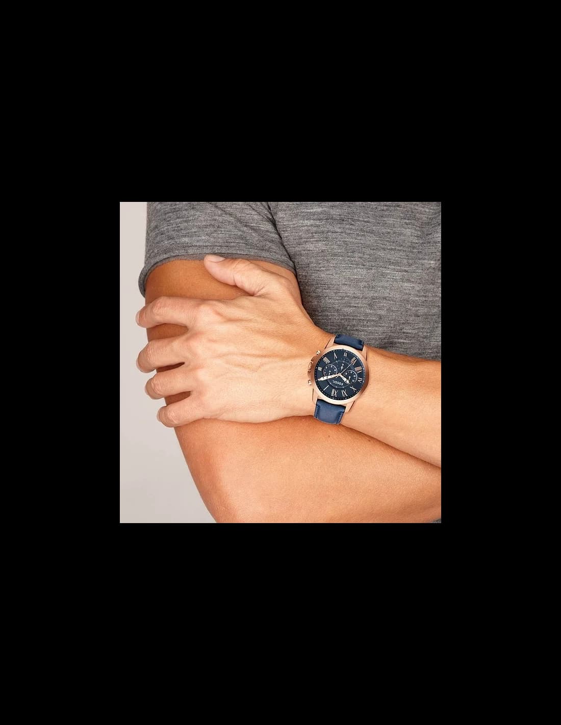 Fossil FS4835 Grant Blue Leather Strap Men's Watch vue 5