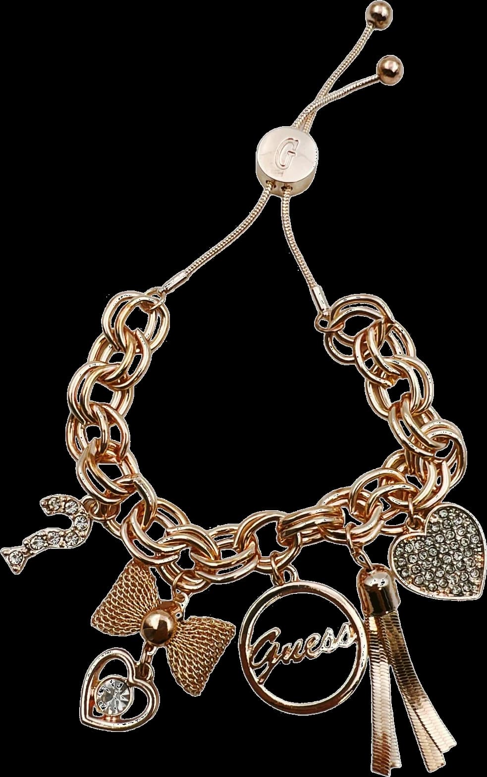 Bracelet Guess à breloques en métal doré or rose serti de zircon vue 2