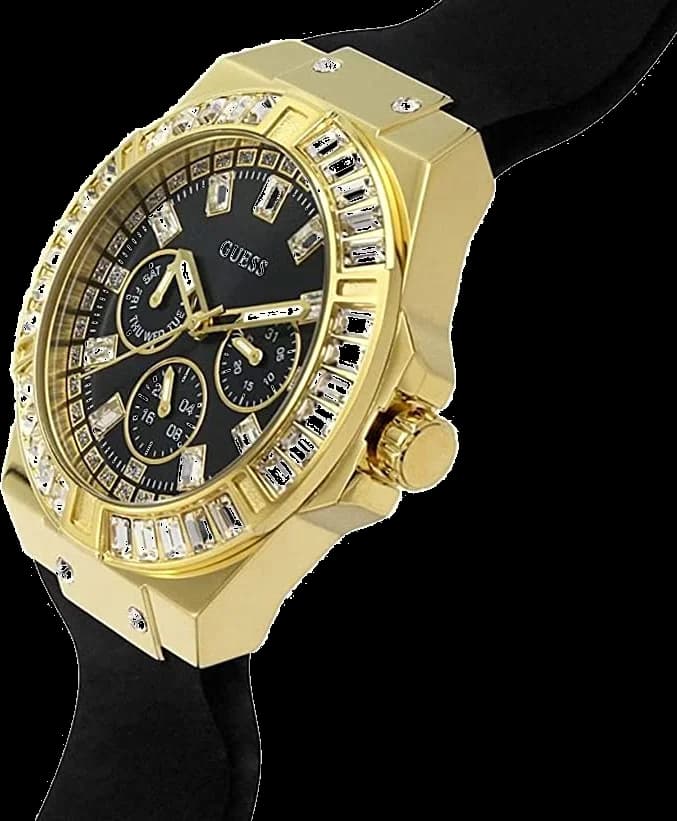 Gros plan sur le cadran noir de la Guess GW0118L1