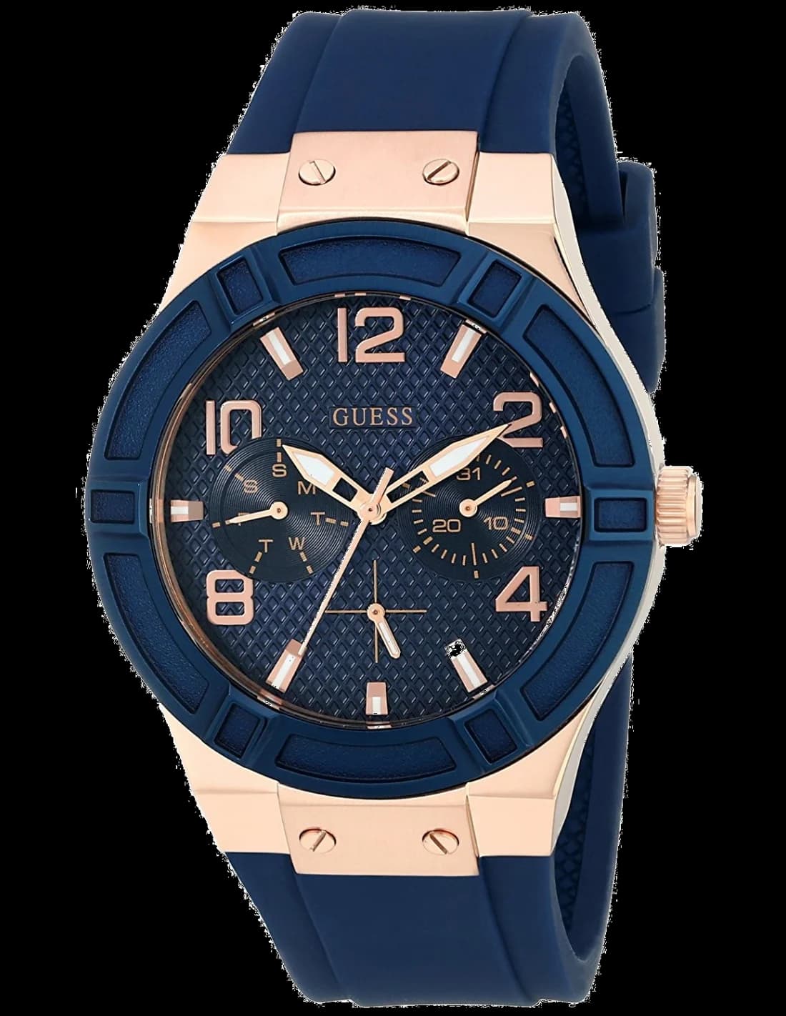 Guess W0571L1 vue de côté, bracelet silicone