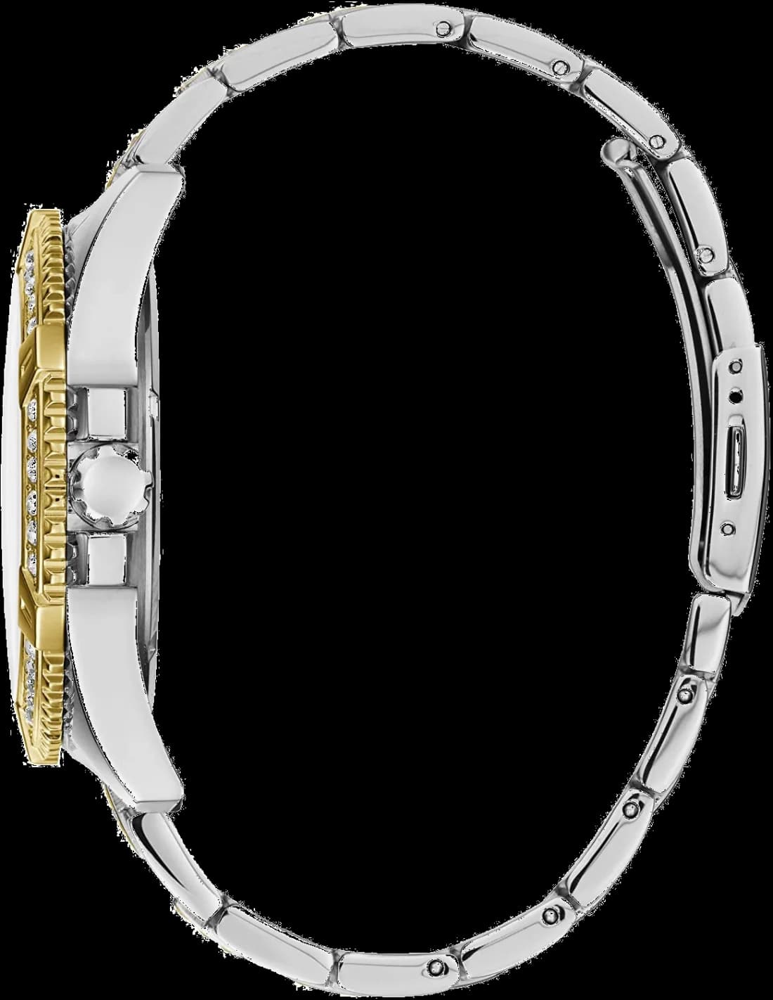 Gros plan sur le cadran argent de la Guess W0799G4