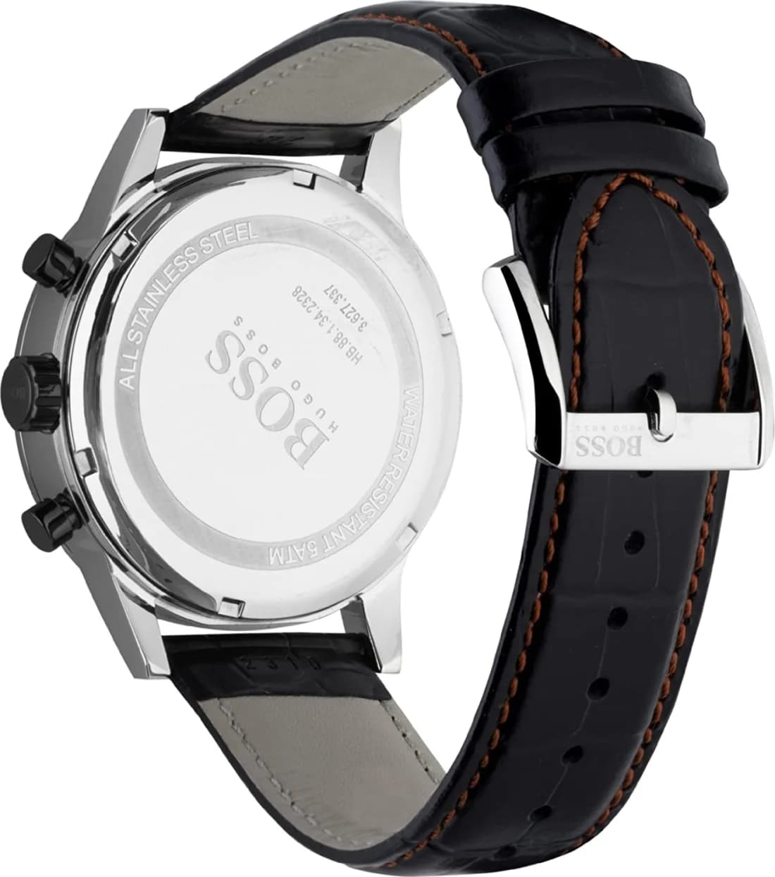 Hugo Boss 1512631 Black Crocodile Leather Strap with Red Stitching Men's Watch vue 3