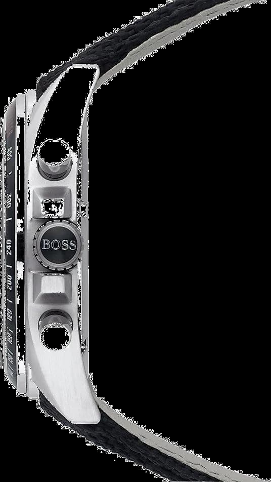 Gros plan sur le cadran noir de la Hugo Boss 1513087