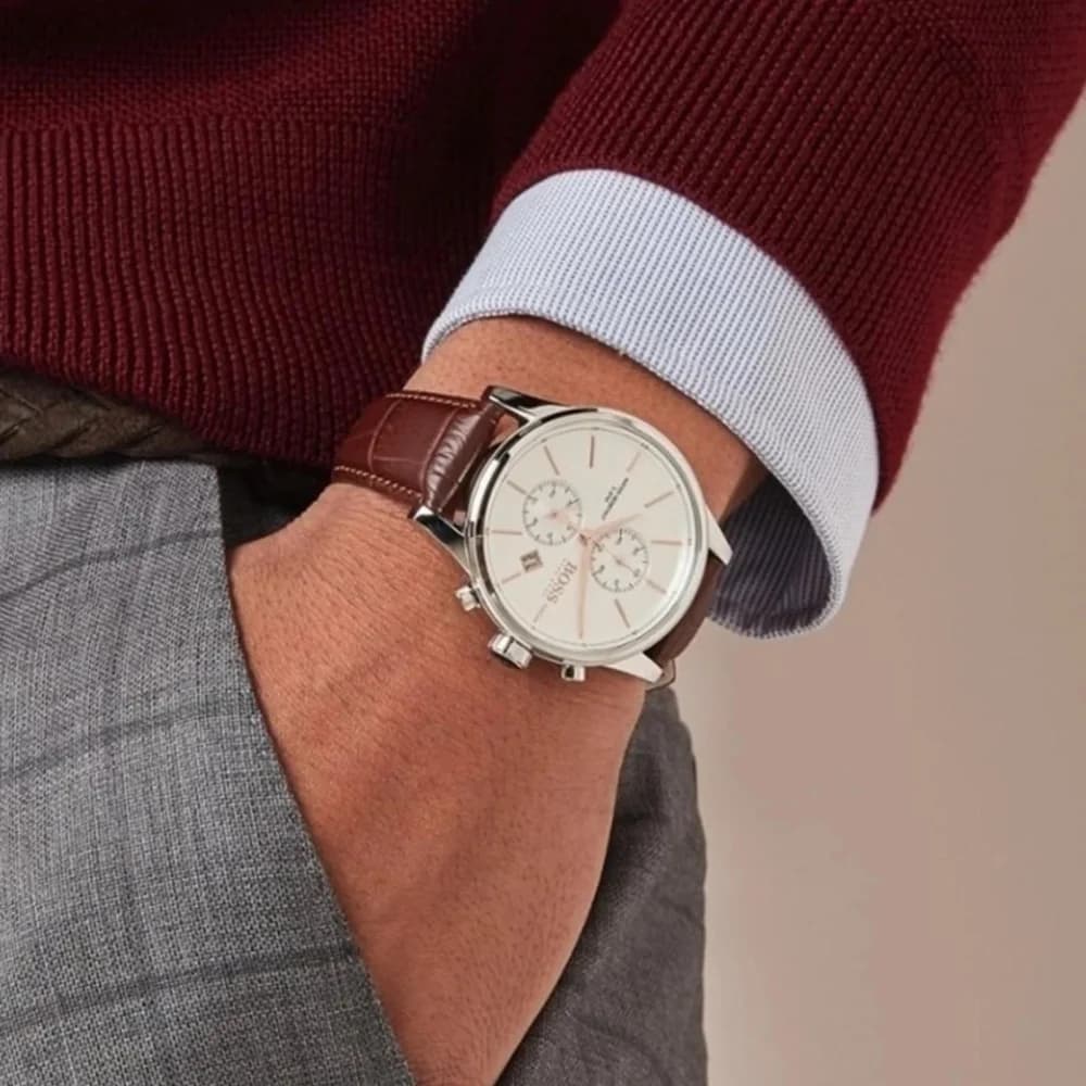 Hugo Boss 1513280 Grey Dial and Brown Leather Strap Watch vue 4