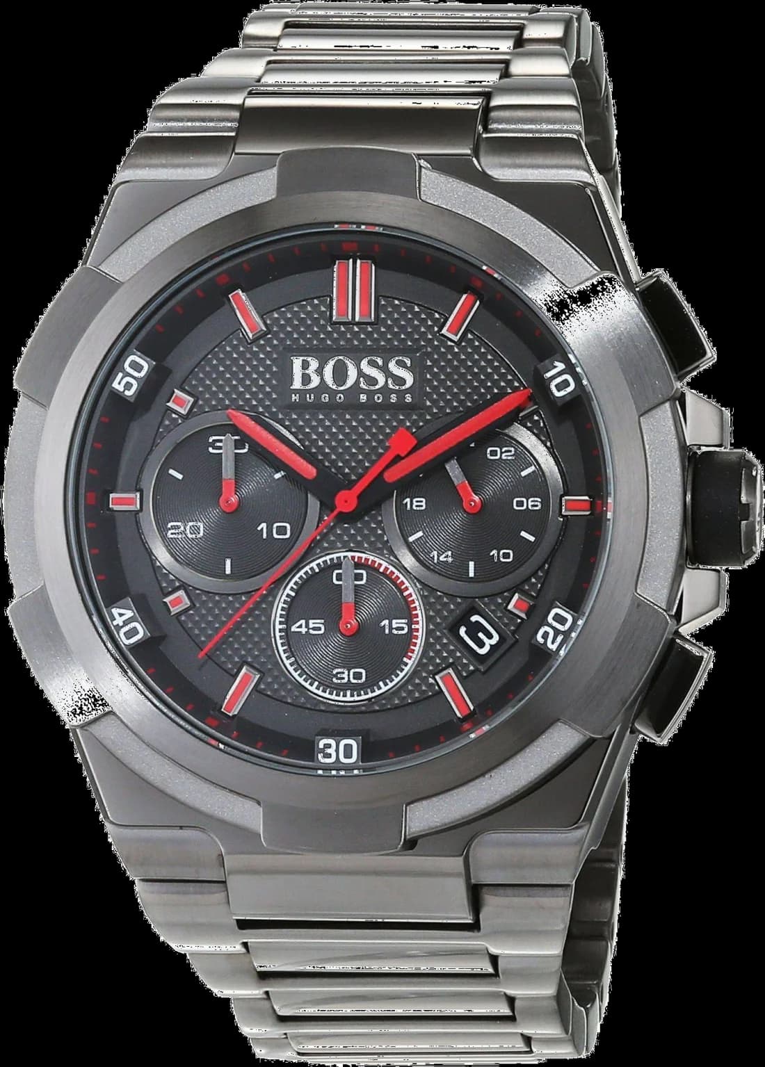 Hugo Boss 1513361 Grey Anthracite Steel and Red Details Men's Watch vue 2