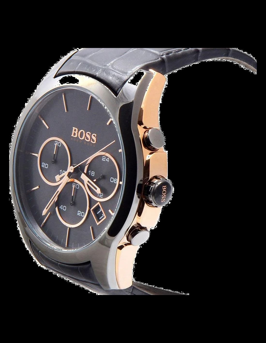 Hugo Boss 1513366 Onyx Chronograph Grey and Rose Gold with Leather Strap Men's Watch vue 3