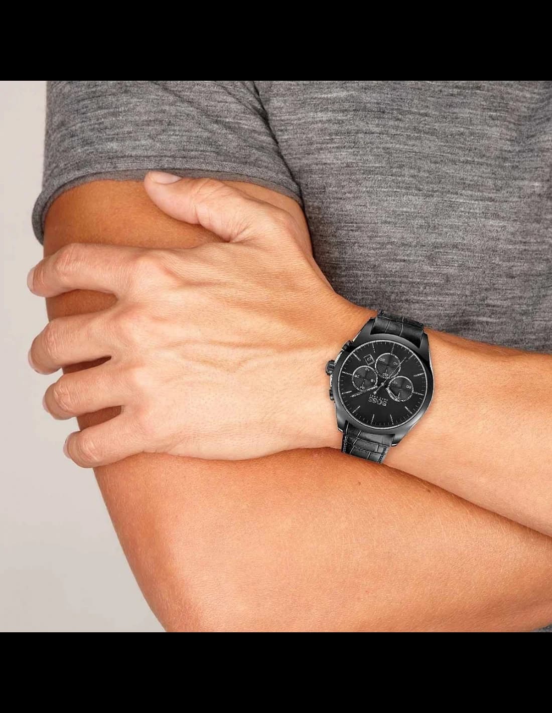 Hugo Boss 1513367 Onyx Chronograph Black Leather Strap Men's Watch vue 4