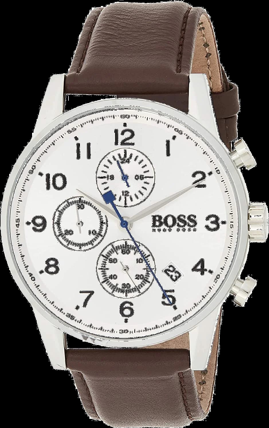 Hugo Boss 1513495 Navigator Grey Dial and Brown Leather Strap Men's Watch vue 2