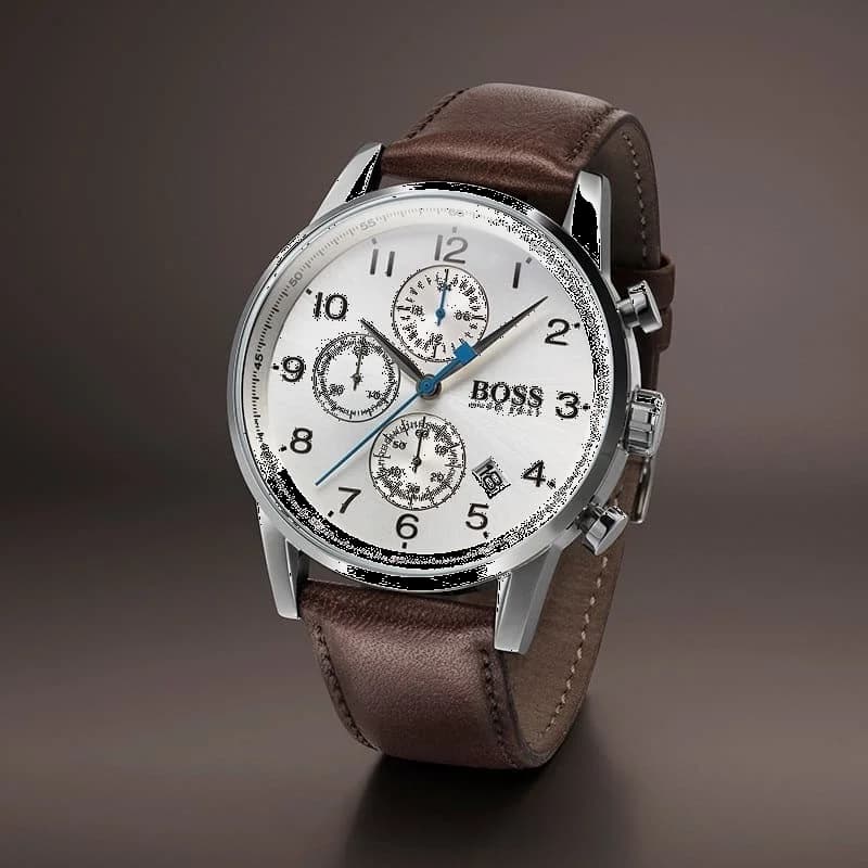 Hugo Boss 1513495 Navigator Grey Dial and Brown Leather Strap Men's Watch vue 5