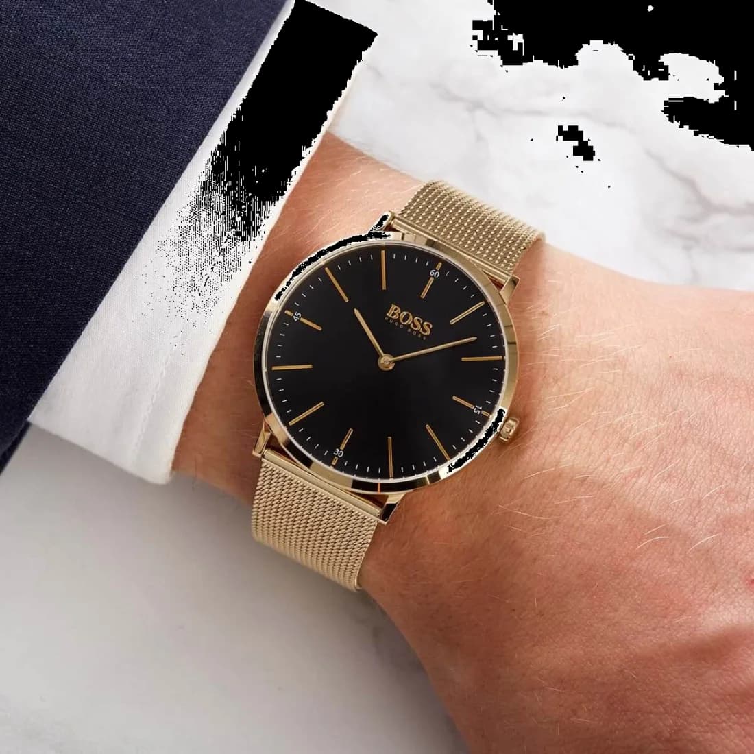 Montre Hugo Boss 1513735 en Acier Doré avec Bracelet maille milanaise vue 5
