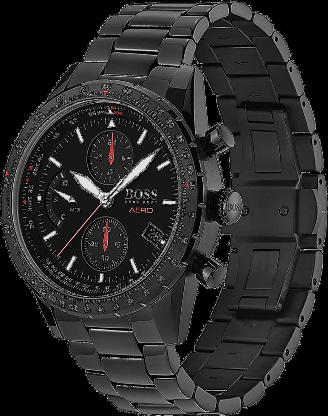Gros plan sur le cadran noir de la Hugo Boss 1513771