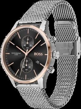 Gros plan sur le cadran noir de la Hugo Boss 1513805