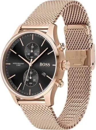 Gros plan sur le cadran noir de la Hugo Boss 1513806