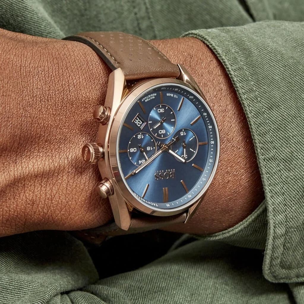 Montre Homme Hugo Boss Champion 1513817 bracelet en cuir perforé marron vue 5