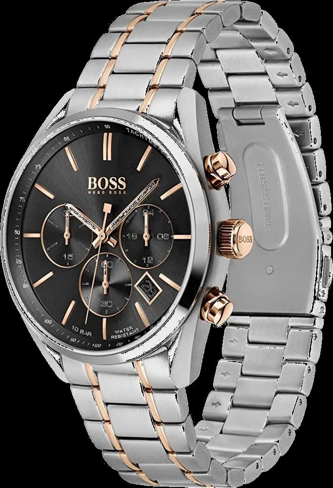 Gros plan sur le cadran noir de la Hugo Boss 1513819