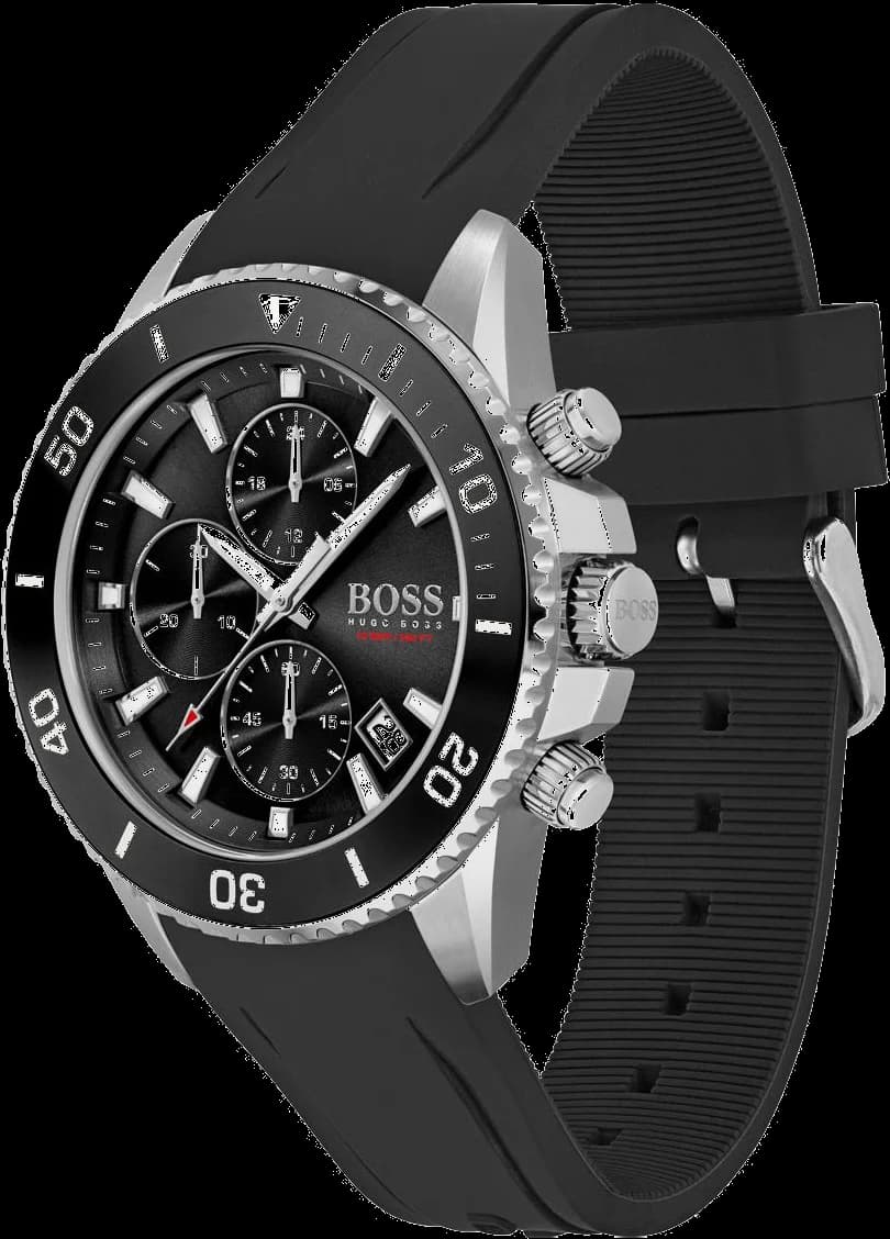 Gros plan sur le cadran noir de la Hugo Boss 1513912