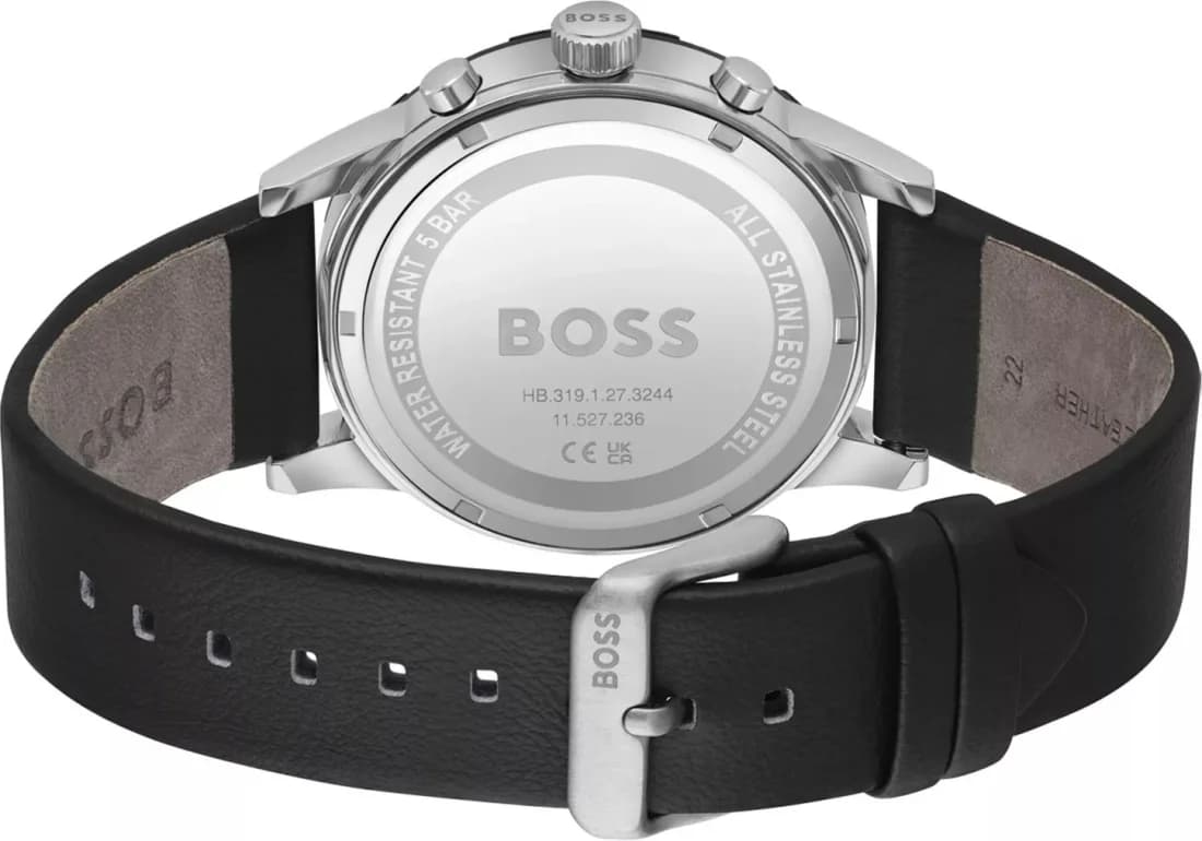 Hugo Boss 1514031 Solgrade Polished Steel and Black Leather Watch vue 4