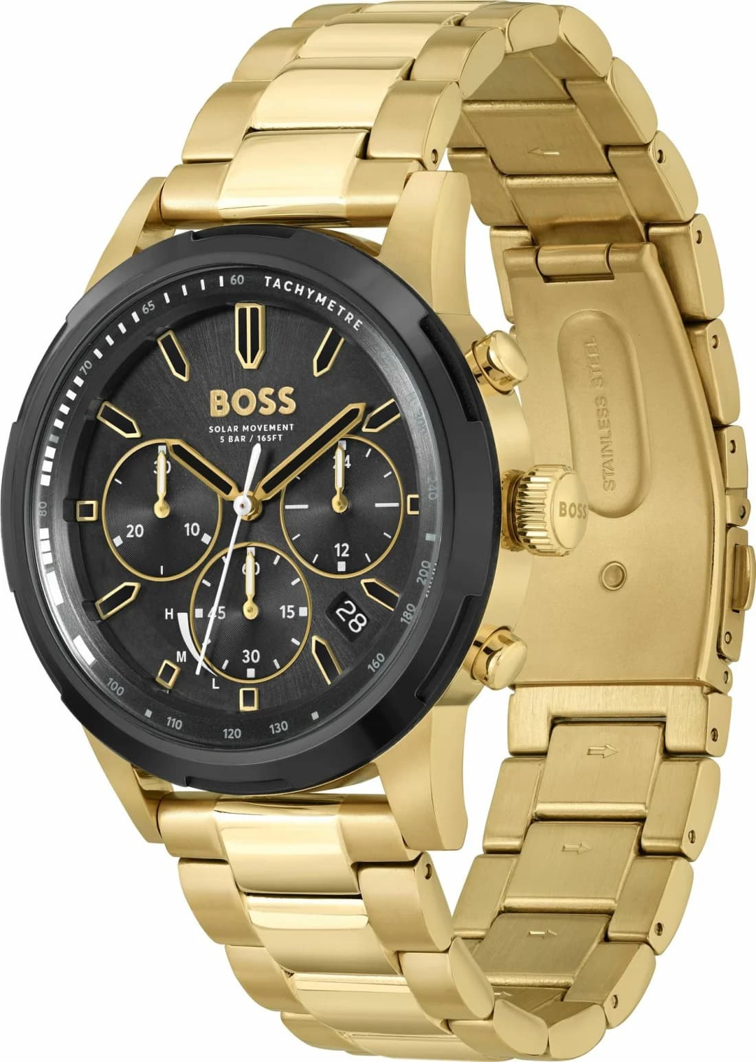 Gros plan sur le cadran noir de la Hugo Boss 1514033