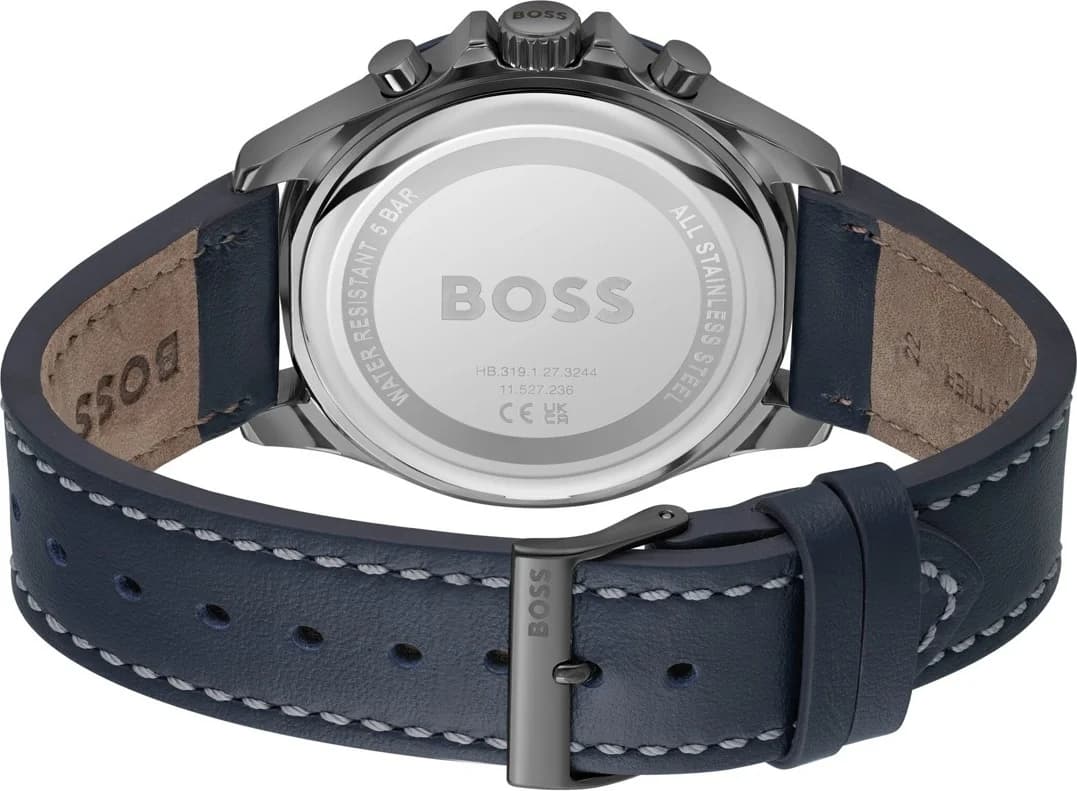 Hugo Boss Troper 1514056 Blue Leather Strap Multifunction Dial Men's Watch vue 4