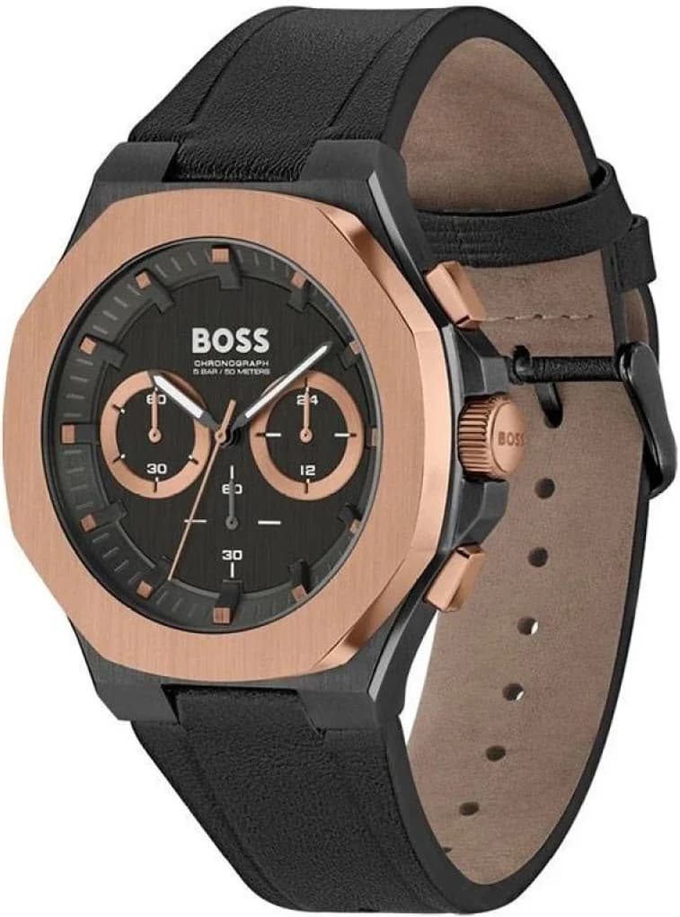 Gros plan sur le cadran noir de la Hugo Boss 1514089