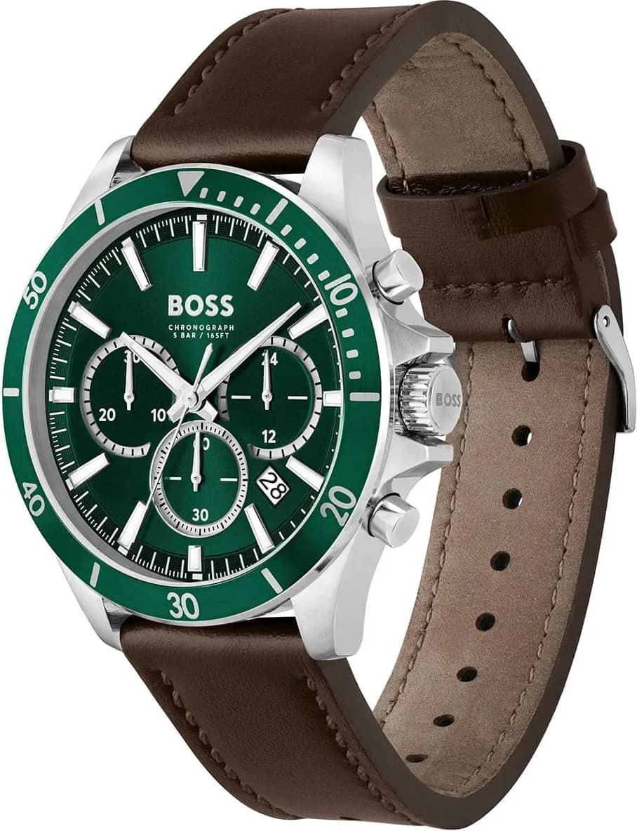 Gros plan sur le cadran vert de la Hugo Boss 1514098