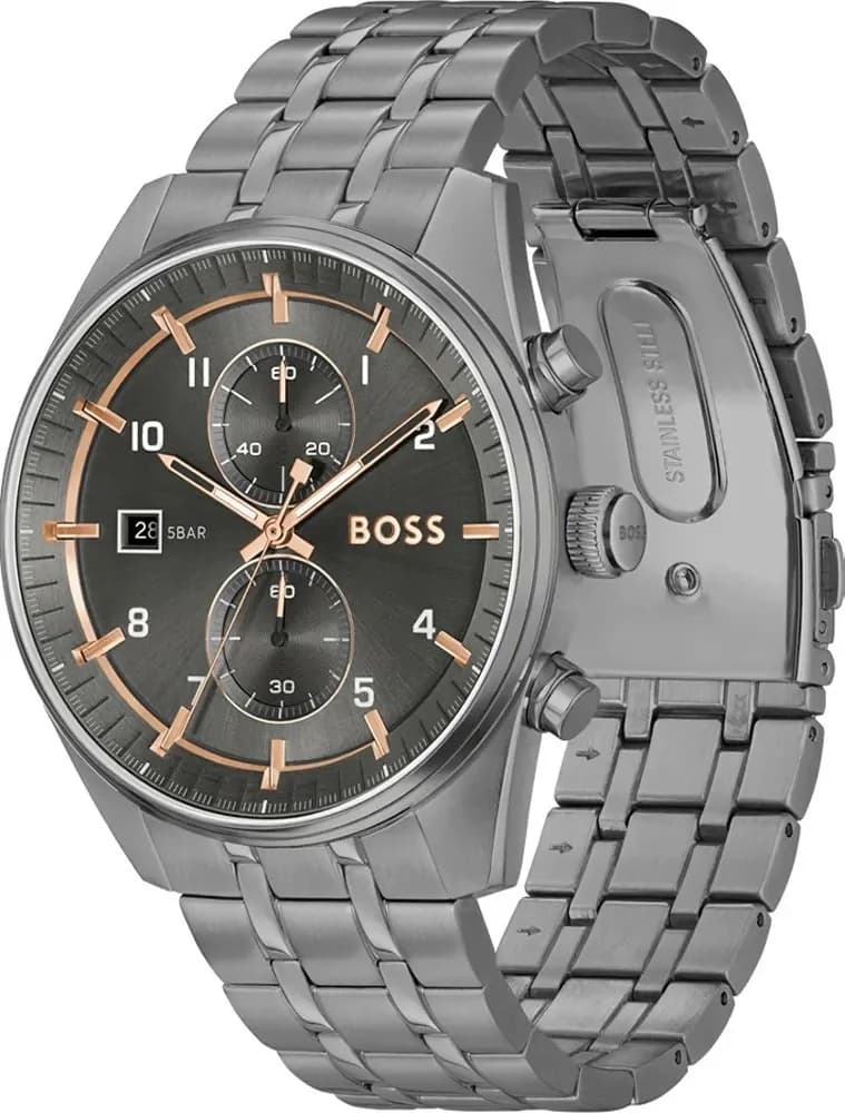 Gros plan sur le cadran noir de la Hugo Boss 1514153