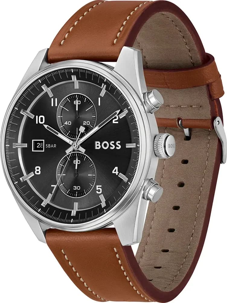 Gros plan sur le cadran noir de la Hugo Boss 1514161