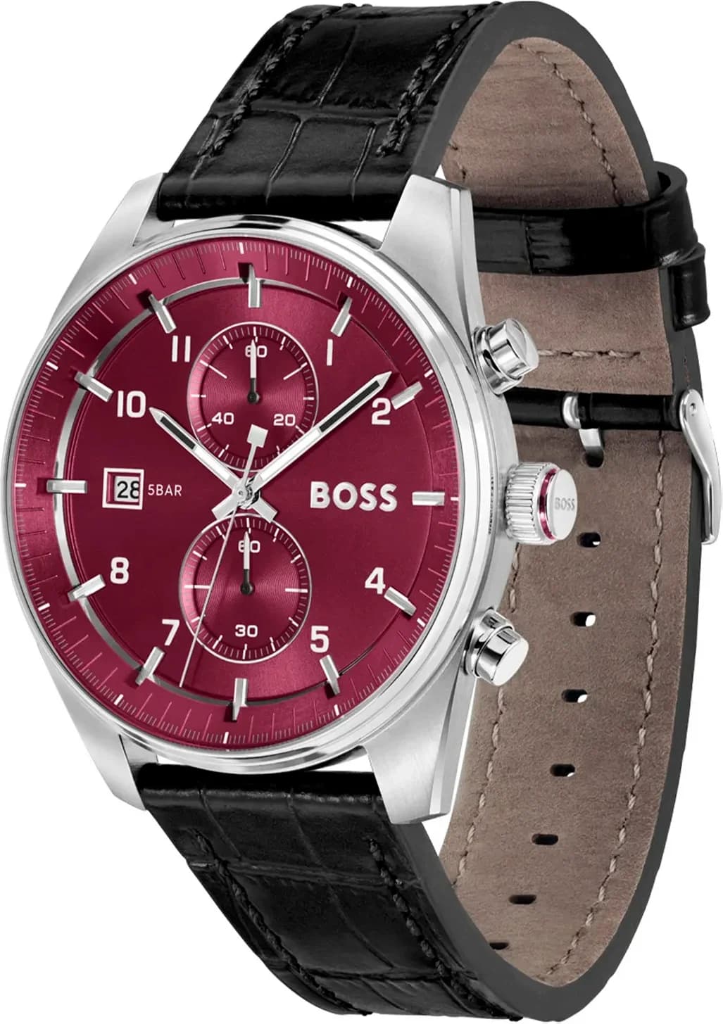 Hugo Boss 1514193 Skytraveller Red Dial and Black Croco-Effect Leather Watch vue 3